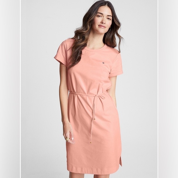 TOMMY HILFIGER Belted T In Playful Peach T Shirt Dress - Picture 1 of 13
